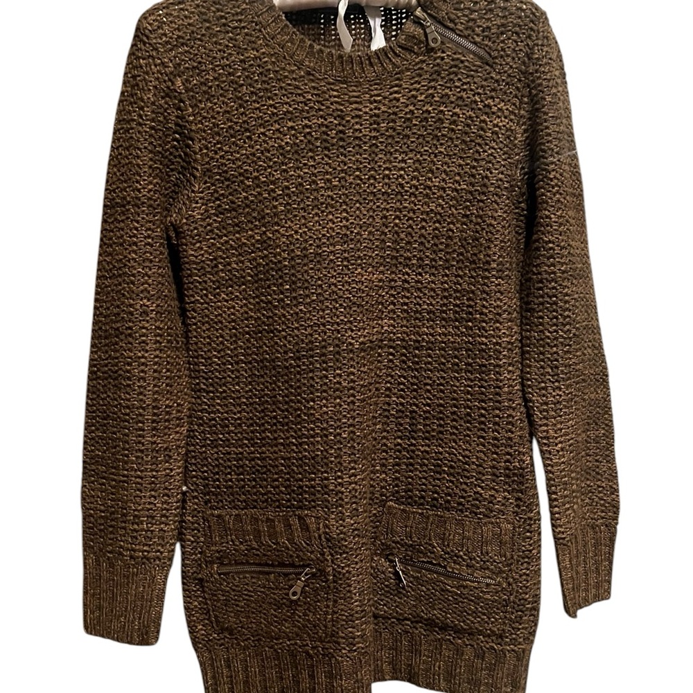 Brown Knit Sweater with Zipper Pockets